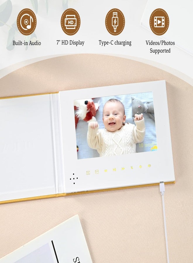 JTRF The Story of You – Baby Memory Video Book with White Gift Box, Linen Cover with Gold-Foil Title, 7" HD Screen, 4 GB Storage, Rechargeable Digital Keepsake for Baby Showers and Gender Reveals - Image 4